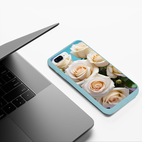 Чехол для iPhone 7Plus/8 Plus матовый Белые бутоны роз, цвет мятный - фото 5