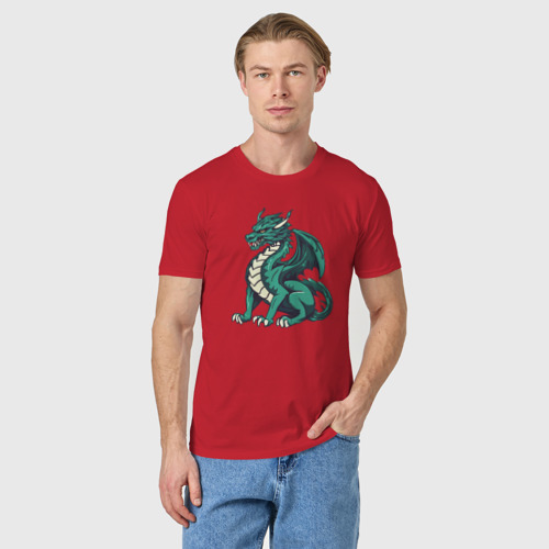 Мужская футболка хлопок с принтом Эмеральдовый дракон, фото на моделе #1