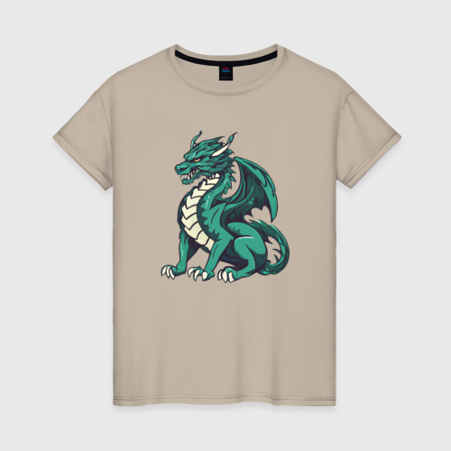 Женская футболка хлопок с принтом Эмеральдовый дракон, вид спереди #2