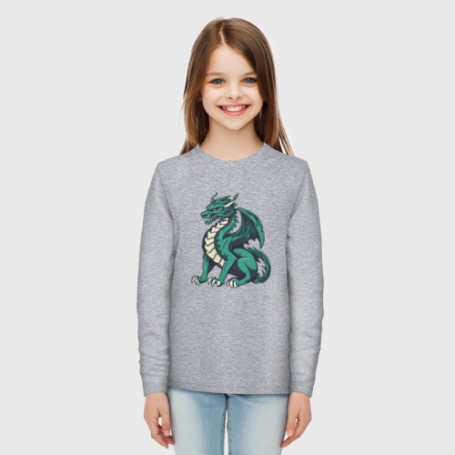 Детский лонгслив хлопок с принтом Эмеральдовый дракон, вид сбоку #3