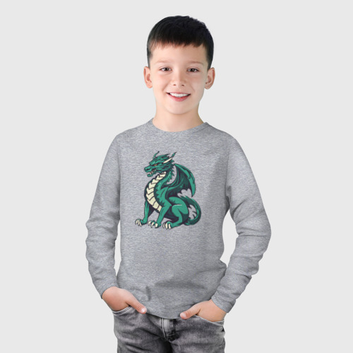 Детский лонгслив хлопок с принтом Эмеральдовый дракон, фото на моделе #1