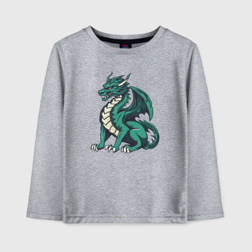 Детский лонгслив хлопок с принтом Эмеральдовый дракон, вид спереди #2