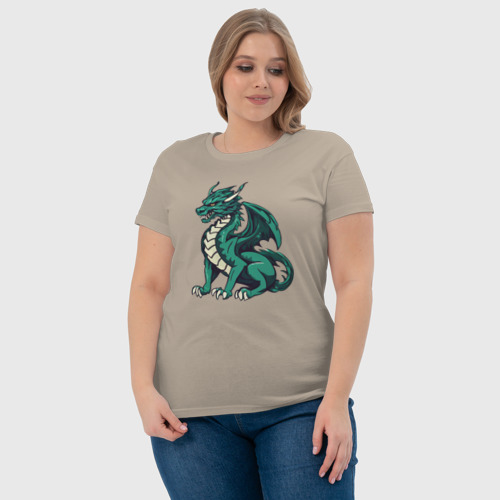 Женская футболка хлопок с принтом Эмеральдовый дракон, фото #4