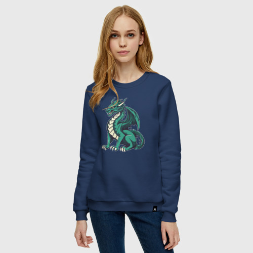 Женский свитшот хлопок с принтом Эмеральдовый дракон, фото на моделе #1