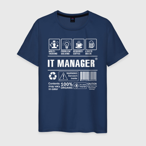 Мужская футболка из хлопка с принтом Айти менеджер, вид спереди №1