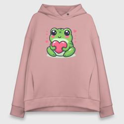 Женское худи Oversize хлопок Милая лягушка с сердечком