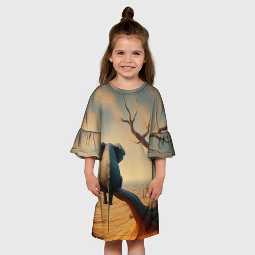 Детское платье 3D с принтом Слон сидит на ветке сухого дерева, вид сбоку #3