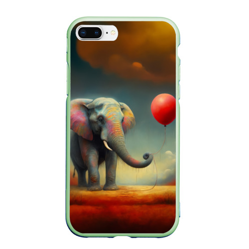 Чехол для iPhone 7Plus/8 Plus матовый Грустный слон и красный шарик , цвет салатовый