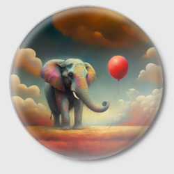 Значок Грустный слон и красный шарик 