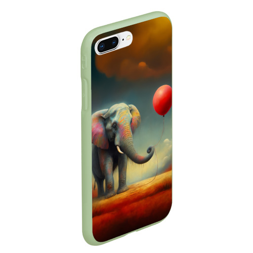 Чехол для iPhone 7Plus/8 Plus матовый Грустный слон и красный шарик , цвет салатовый - фото 3
