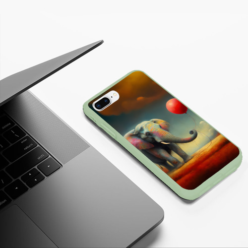 Чехол для iPhone 7Plus/8 Plus матовый Грустный слон и красный шарик , цвет салатовый - фото 5