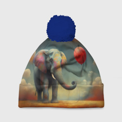 Шапка 3D c помпоном Грустный слон и красный шарик 