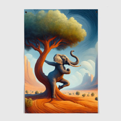 Постер Слон занимается йогой возле дерева