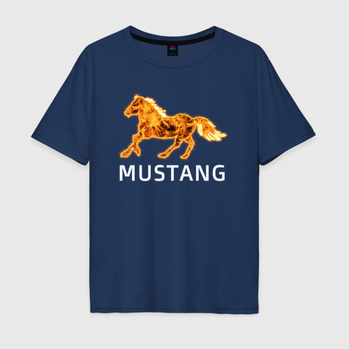 Мужская футболка хлопок Oversize Mustang firely art, цвет темно-синий