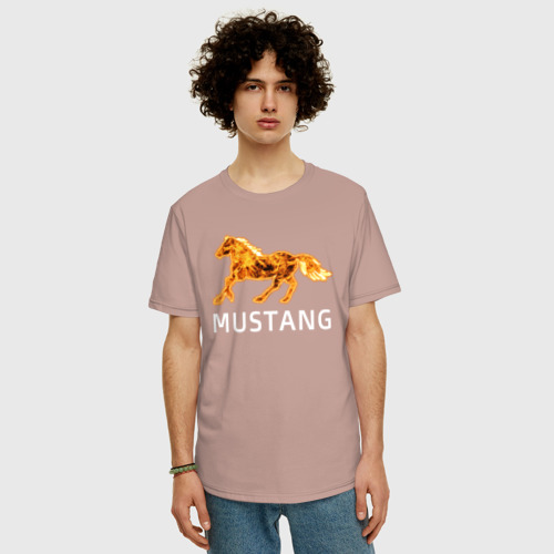 Мужская футболка хлопок Oversize с принтом Mustang firely art, фото на моделе #1