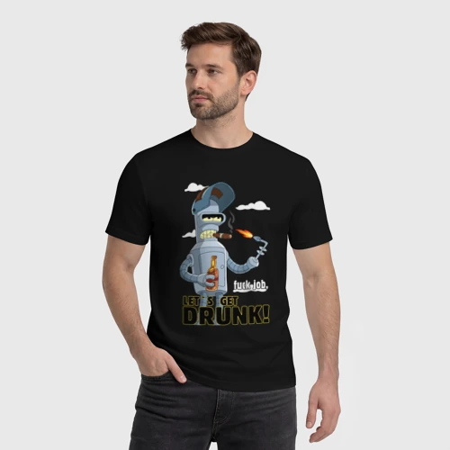 Мужская футболка хлопок с принтом К черту работу - давайте выпьем: Бендер сварщик, фото на моделе #1