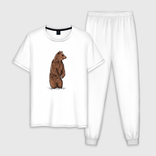 Мужская пижама хлопок с принтом Медведь бурый стоит, вид спереди #2