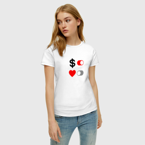 Женская футболка хлопок с принтом Love of money, фото на моделе #1