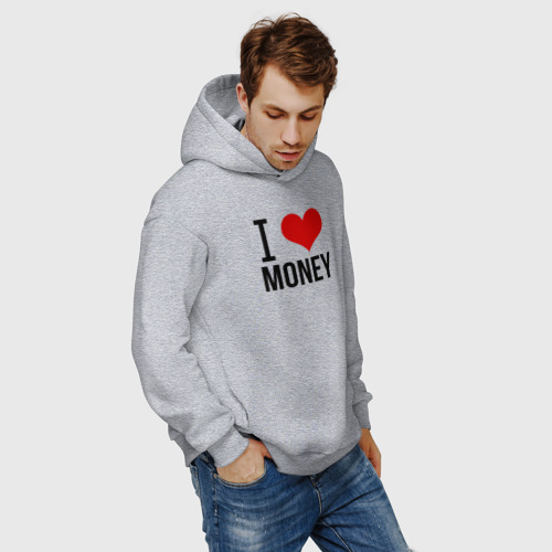 Мужское худи Oversize хлопок I love money, цвет меланж - фото 7