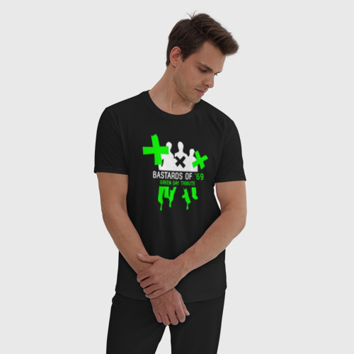 Мужская пижама хлопок Bastards of 69 - Green day tribute, цвет черный - фото 3