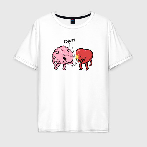 Мужская футболка хлопок Oversize Мозг и сердце - Антивалентин, цвет белый