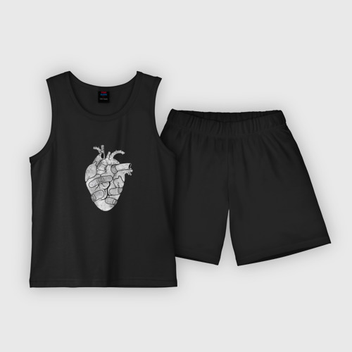 Детская пижама с шортами хлопок Раненое сердце, цвет черный