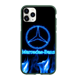 Чехол для iPhone 11 Pro матовый Mercedes-benz blue neon