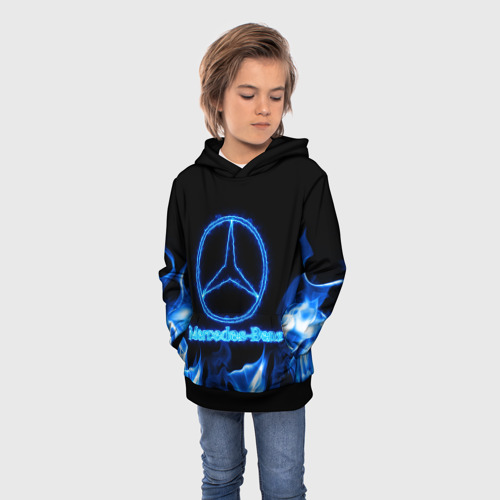 Детская толстовка 3D Mercedes-benz blue neon, цвет черный - фото 3