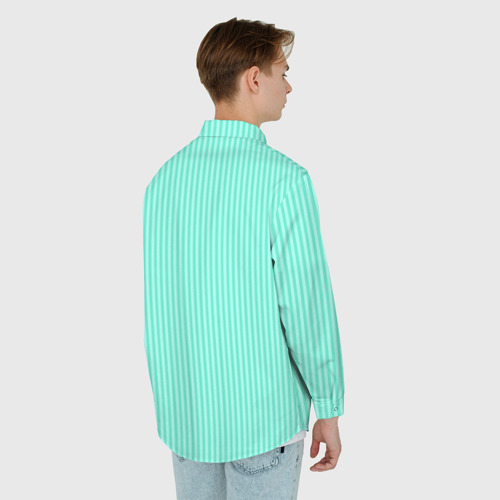 Мужская рубашка oversize 3D с принтом Мятный тонкие полосы, вид сзади #2