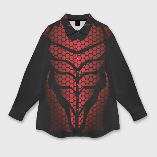 Мужская рубашка oversize 3D с принтом Доспехи с красным отливом, вид спереди #2