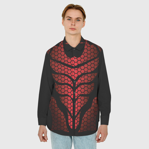 Мужская рубашка oversize 3D с принтом Доспехи с красным отливом, фото на моделе #1