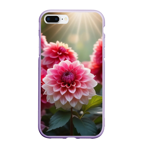 Чехол для iPhone 7Plus/8 Plus матовый Розово-красные георгины в лесу, цвет светло-сиреневый