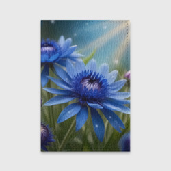 Обложка для паспорта матовая кожа Голубой цветок  в траве