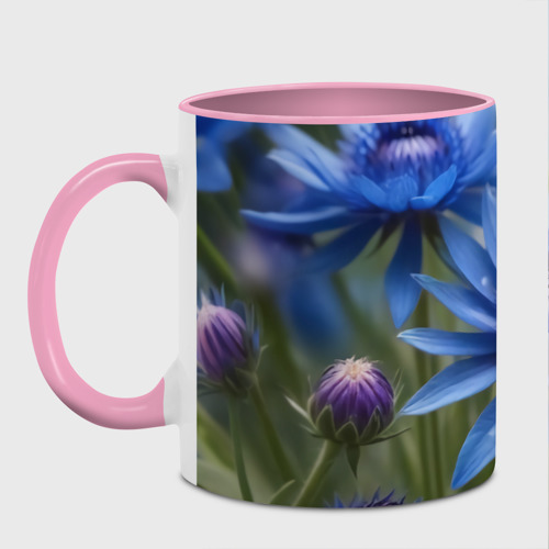 Кружка с полной запечаткой Голубой цветок  в траве, цвет белый + розовый - фото 2