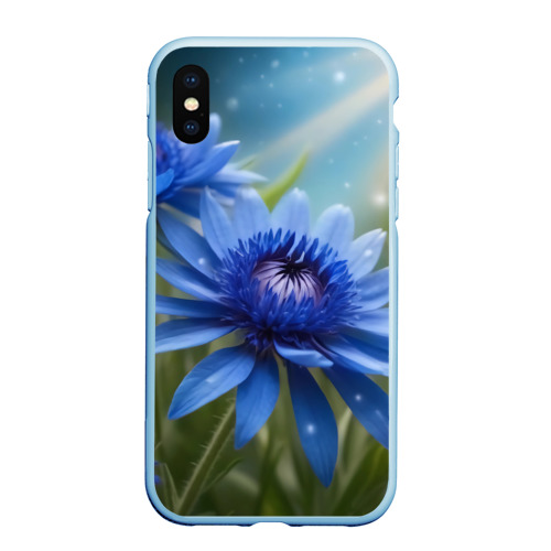 Чехол для iPhone XS Max матовый Голубой цветок  в траве, цвет голубой