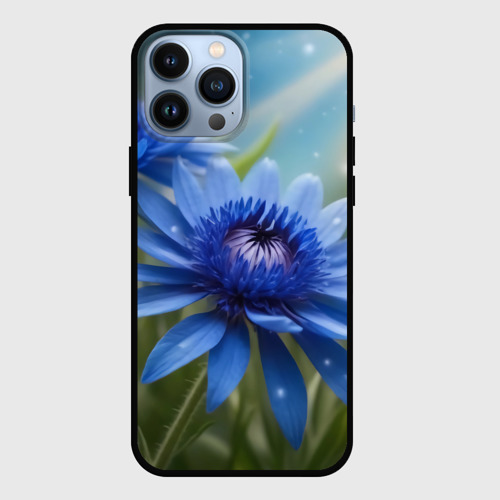 Чехол для iPhone 13 Pro Max с принтом Голубой цветок  в траве, вид спереди #2