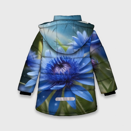 Зимняя куртка для девочек 3D Голубой цветок  в траве, цвет красный - фото 2