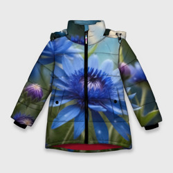 Зимняя куртка для девочек 3D Голубой цветок  в траве