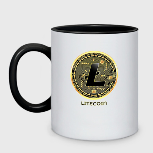 Кружка двухцветная Litecoin крипта, цвет белый + черный