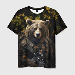 Мужская футболка 3D Медведь солдат в ночном лесу