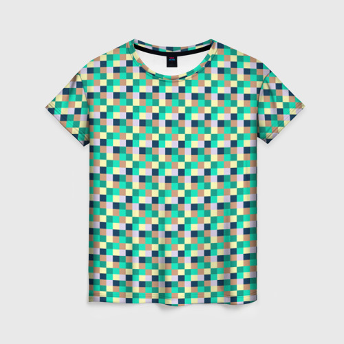 Женская футболка 3D с принтом Жёлто-зелёный пискели, вид спереди #2