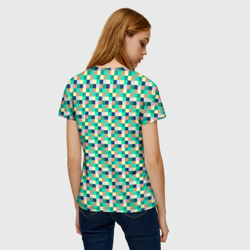 Женская футболка 3D с принтом Жёлто-зелёный пискели, вид сзади #2