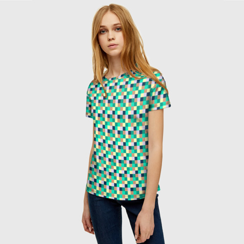 Женская футболка 3D с принтом Жёлто-зелёный пискели, фото на моделе #1