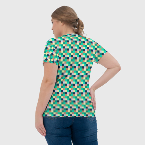 Женская футболка 3D с принтом Жёлто-зелёный пискели, вид сзади #2