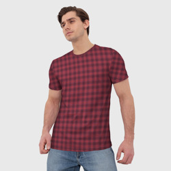 Мужская футболка 3D Тёмно-красный клетчатый - фото 2