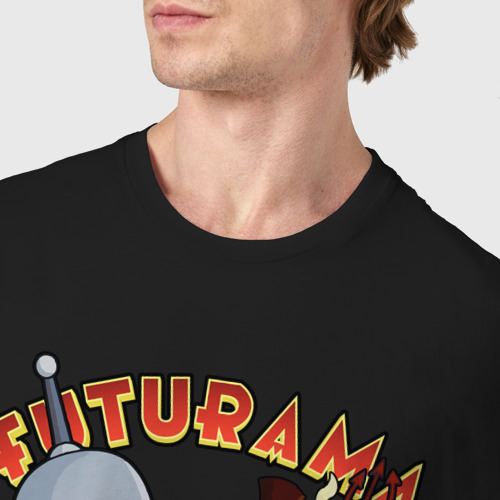 Мужская футболка хлопок Бендер и рободьявол , цвет черный - фото 6