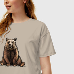 Женская футболка хлопок Oversize Медведь веселый сидит - фото 2
