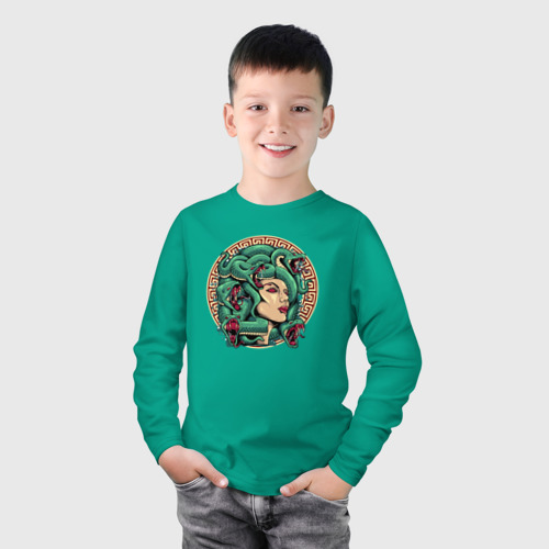 Детский лонгслив хлопок с принтом Горгона Медуза голова, фото на моделе #1