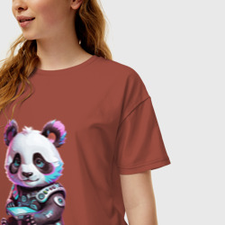 Женская футболка хлопок Oversize Funny panda - cyberpunk - фото 2