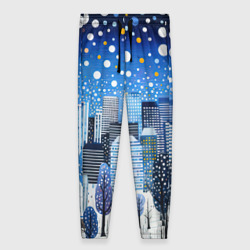 Женские брюки 3D Новогодний синий ночной город